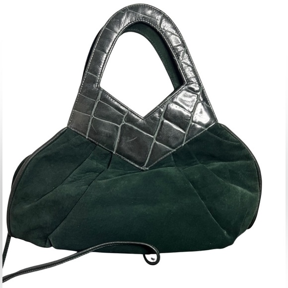 VINTAGE BRACCIALINI Luxury Suede Green Ornate Crossbody or Handbag $999 RARE HTF - Picture 3 of 5